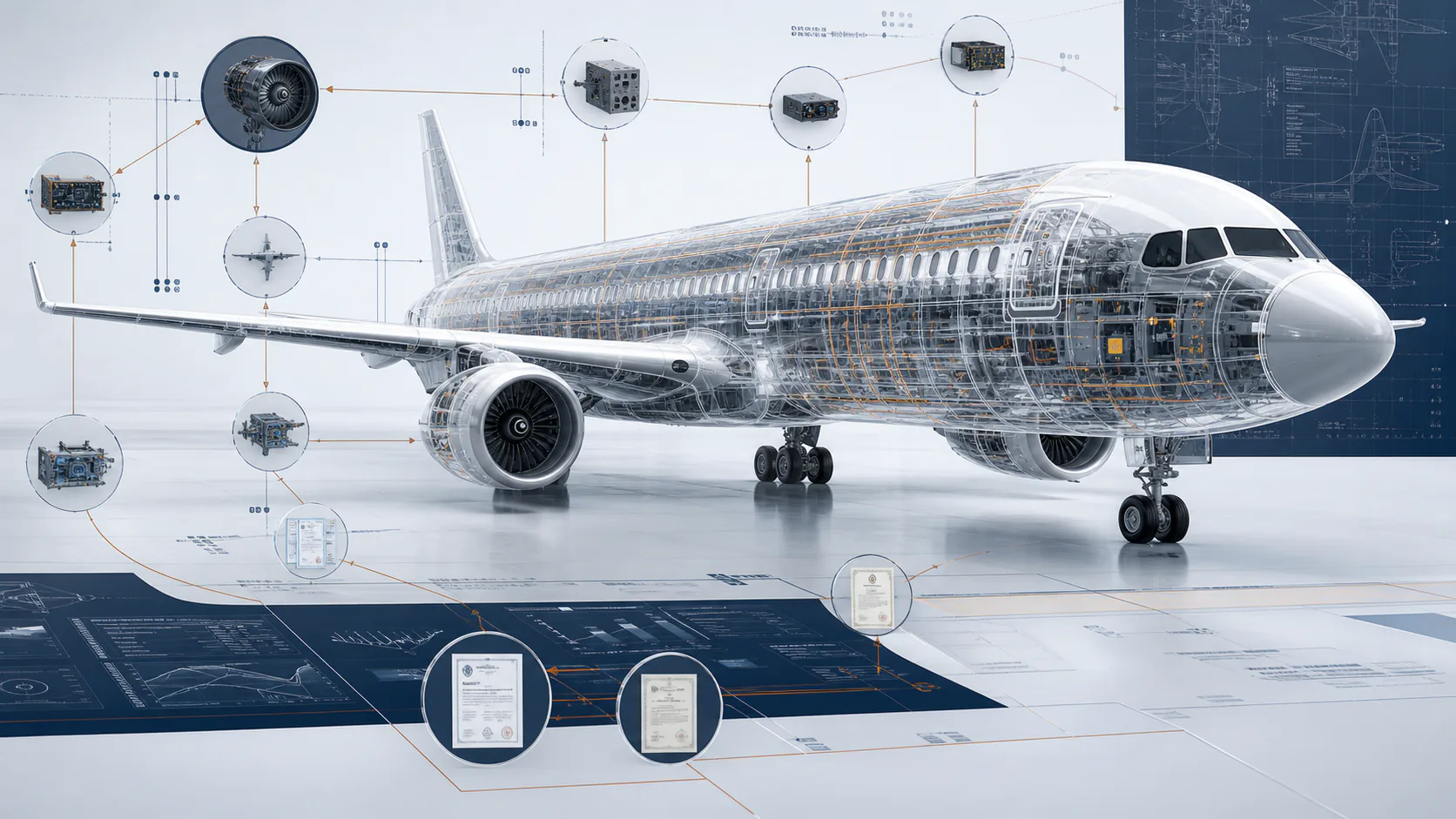 Aircraft digital engineering model connecting avionics, allocated architecture, verification and certification evidence